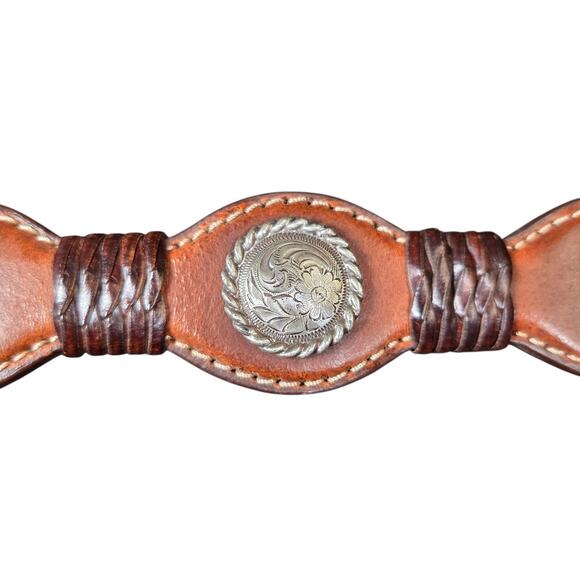 Nocona Tan Brown Leather Belt Western Braided‎ & Concho Silver Buckle Sz 32 NWOT - Picture 4 of 11